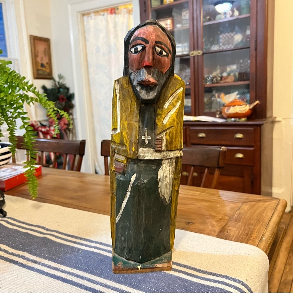 Vtg Santos Figure Religious Folk Art Wooden Carved Saint Jesus Handmade 15.5” - Picture 2 of 6